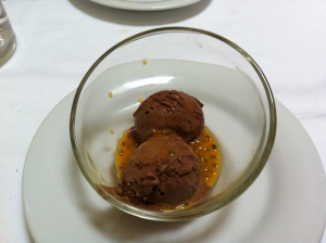 chocolate ice cream with passionfruit
